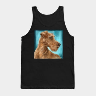 Painting of a Gorgeous Irish Terrier with a Light Brown Coat and Beard on Blue Background Tank Top
